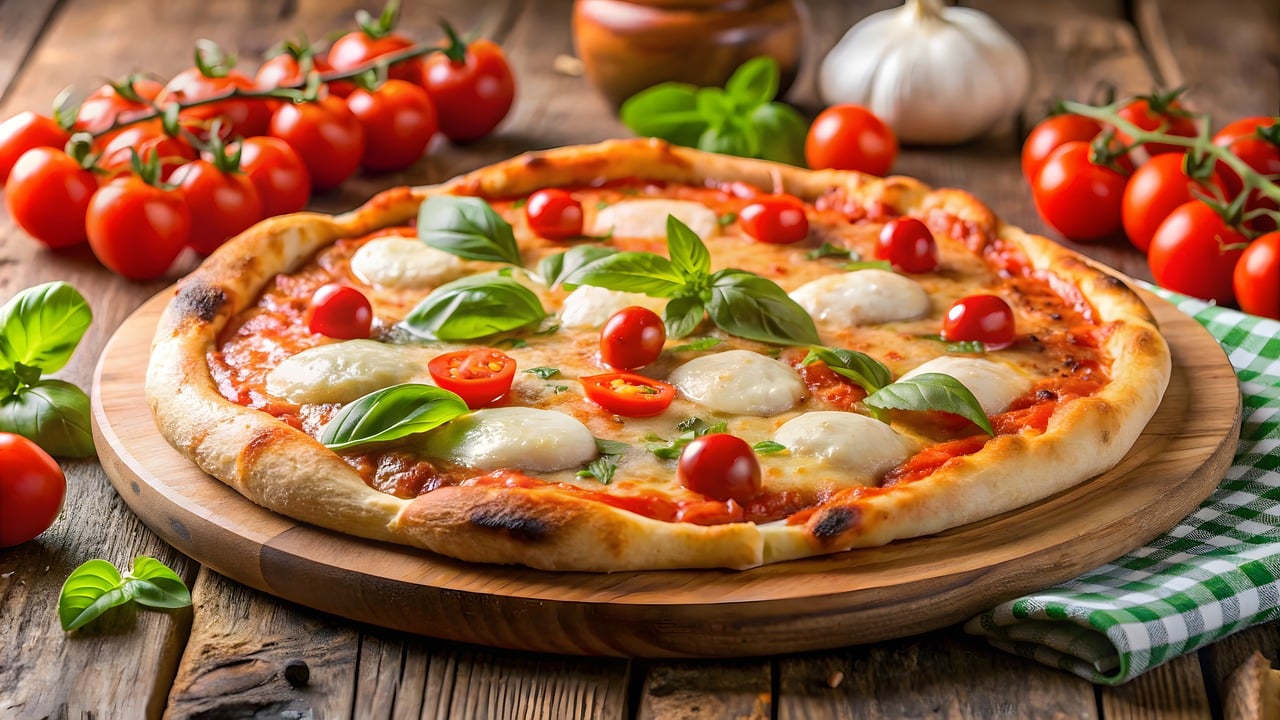 焼き立てのピザ